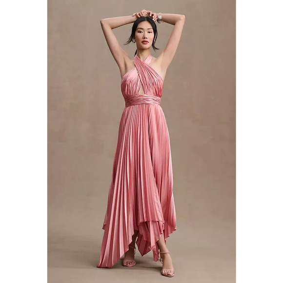 Anthropologie ★ Mac Duggal Pleated Deep-V Empire-Waist Gown Mac Duggal Pleated Flutter-Sleeve Deep-V Lace-Up Gown